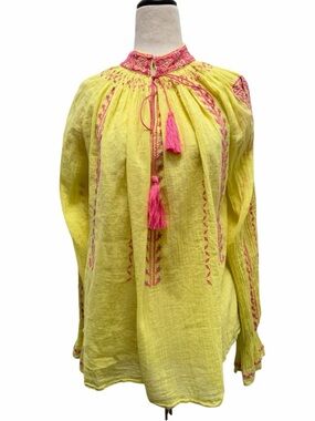 Antik Batik August Blouse Long Sleeve Yellow Size 36 X-Small